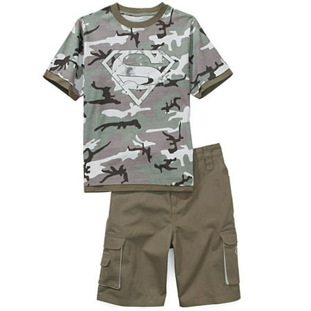 Little Boys' 2-Piece Superman Set of Camo Shirt and Cargo Shorts