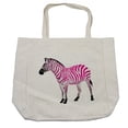 thumbnail image 1 of Pink Zebra Shopping Bag, Zebra in Pink Stripes Savannah Animal Wilderness Safari Print, Eco-Friendly Reusable Bag for Groceries Beach and More, 15.5" X 14.5", Cream, by Ambesonne, 1 of 2