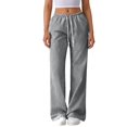 thumbnail image 2 of Ayolanni Pants for Women High Waist Solid Lightweight Stretch Straight Leg Pants Loose Drawstring Ladies Casual Blue Trousers M, 2 of 7