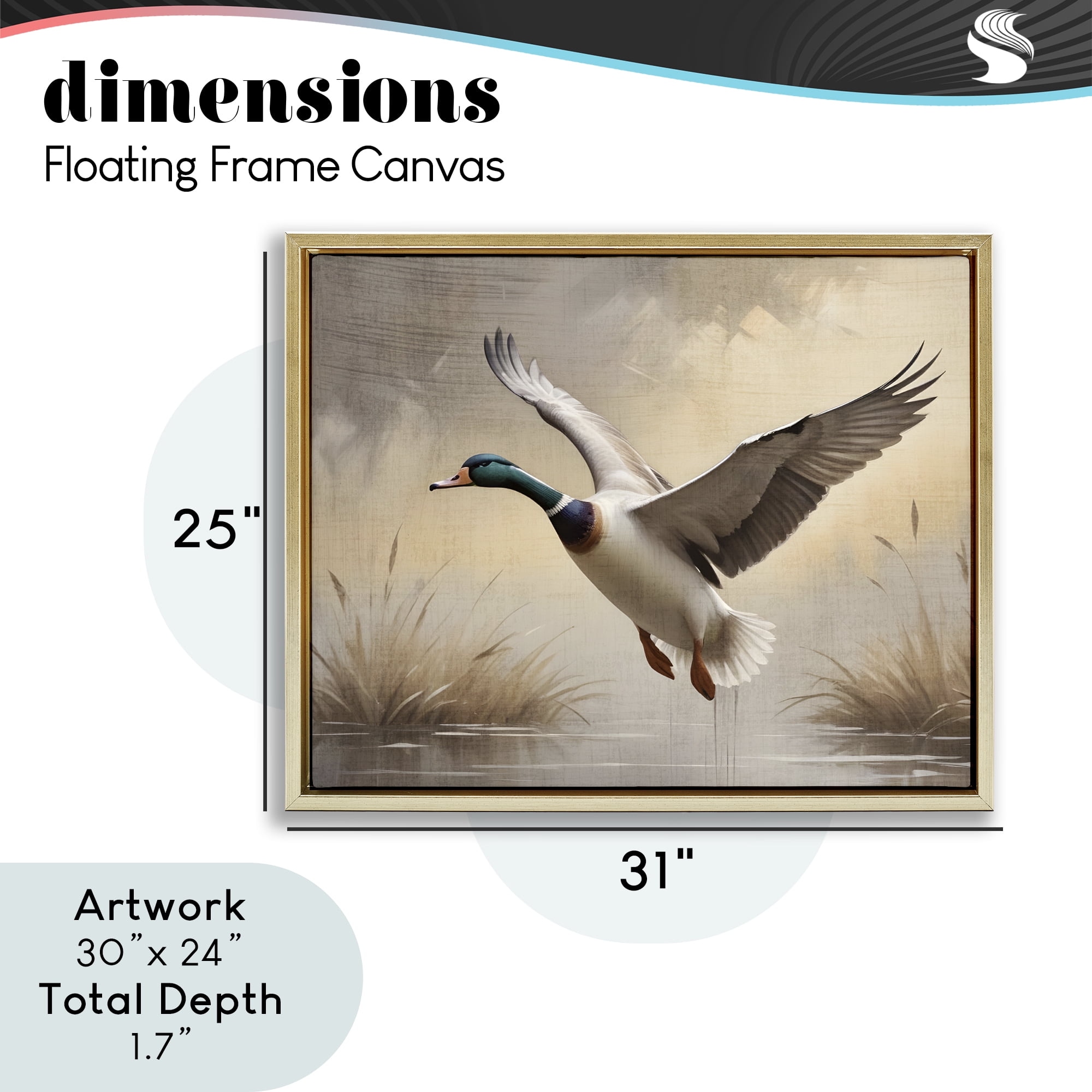 Stupell Industries Gliding Mallard over Wetlands Gold Framed Floater Canvas Wall Art, design by Susan Arnot