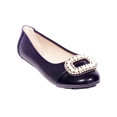 Women Ballerina Casual Studded Buckle Flats, Faux Leather Slip-Ons