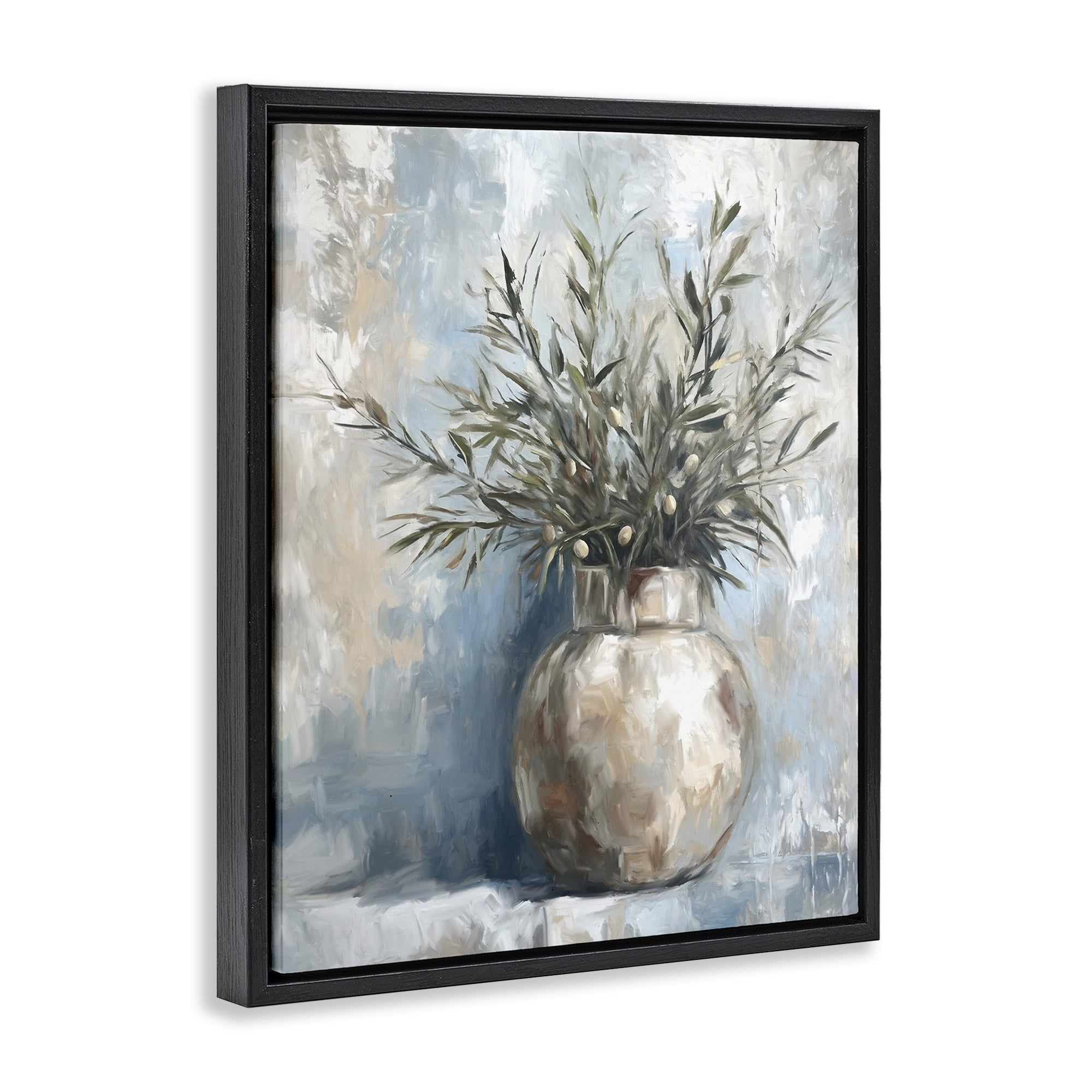 Stupell Industries Potted Olive Branches Botanical & Floral Painting Black Floater Framed Canvas Art Print Wall Art, 25 x 31