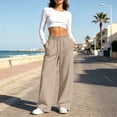 thumbnail image 5 of Women's Soft Fleece Lined Sweatpants Drawstring Elastic High Waist Loose Wide Leg Pants Fall Winter Casual Jogger Pants with Pockets Beige, 5 of 9