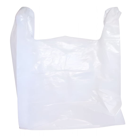 CCOCC 100 Count Large Plastic Grocery T-Shirt Bags with Handles – Plain White 12" x 6" x 21"