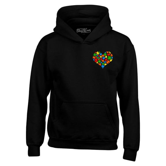 Shop4Ever Men's Pocket Size Puzzle Heart Autism Awareness Support Hooded Sweatshirt Hoodie XX-Large Black