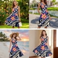 thumbnail image 5 of Jiueut Blue Polynesia Plumeria Flower Pattern Couple Matching Outfit Hawaiian Men's Button Down Shirt or Women's Sleeveless Sundress Summer Dress for Beach Vacation Cruise Luau Family, 3XL, 5 of 5