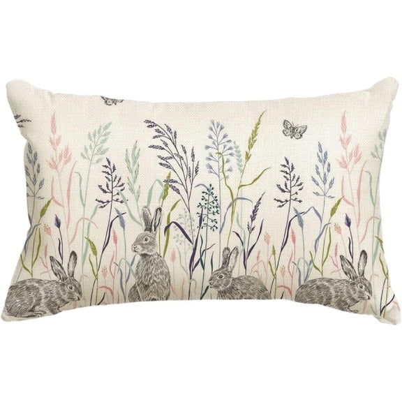 Easter Spring Bunny Flowers Throw Pillow Cover, 12 x 20 Inch Cushion Case Decoration for Sofa Couch