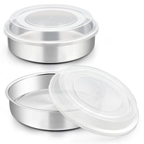 Walchoice 8 inch Cake Pan Set of 2, Stainless Steel Round Baking Pans with Lids, Metal Cake Tins for Baking Serving
