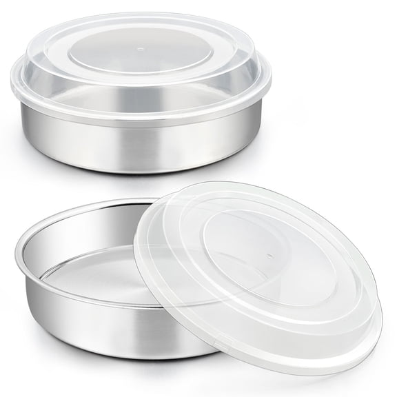 Walchoice 8 inch Cake Pan Set of 2, Stainless Steel Round Baking Pans with Lids, Metal Cake Tins for Baking Serving