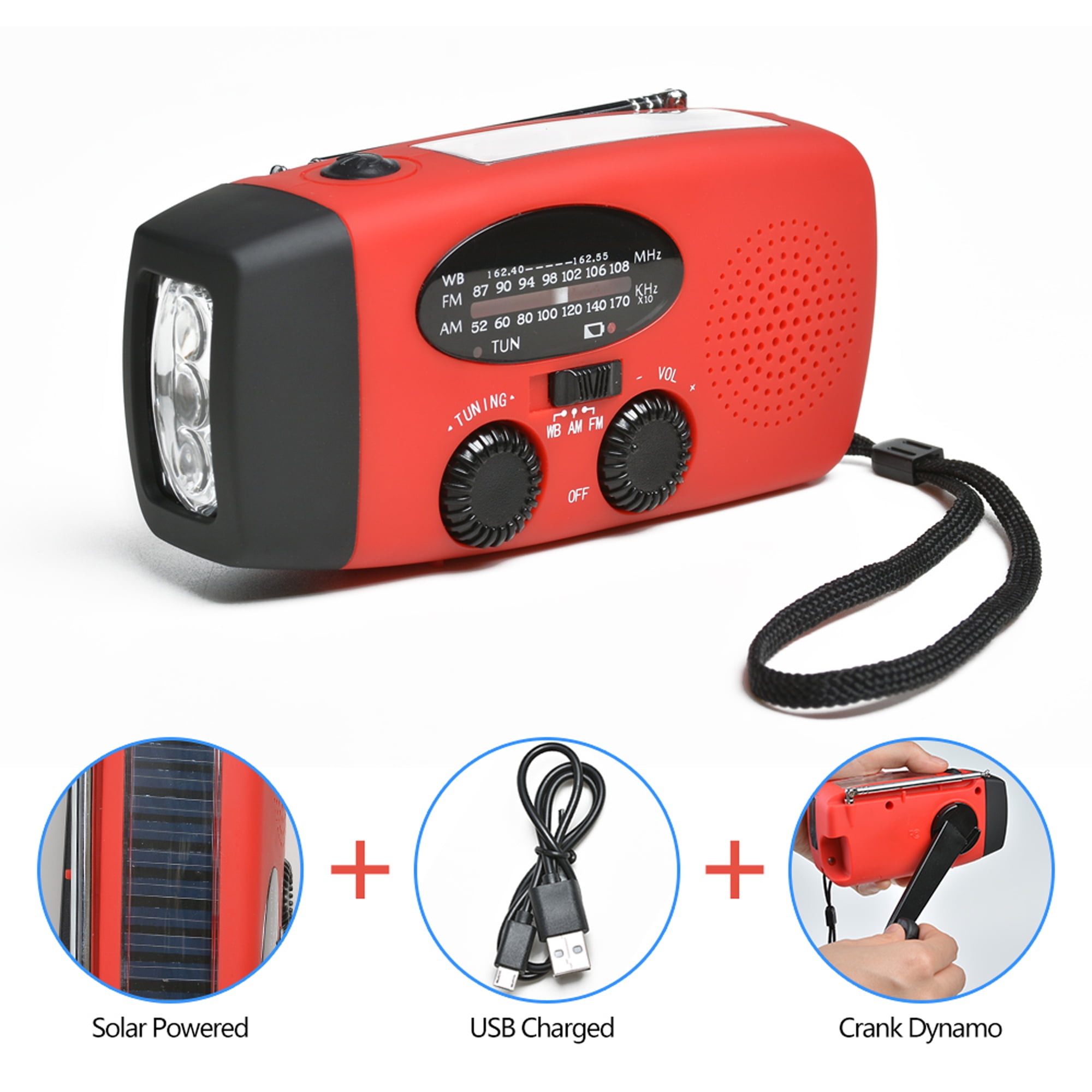 ODOLAND portable dynamo emergency solar hand crank radio LED Flashlight Smart Phone Charger by