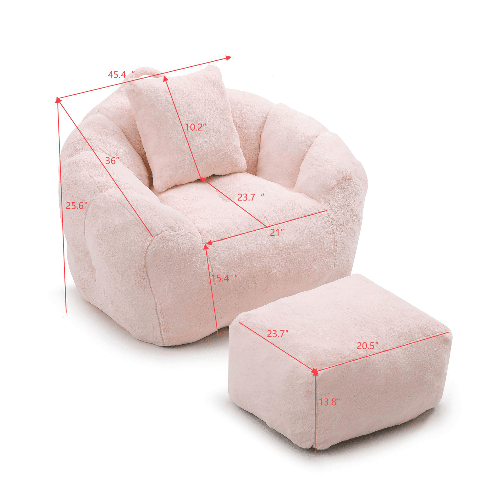 Lovableguy Oversized Bean Bag Chair for Adults and Kids,Shell-Shaped Fluffy Faux Fur Lazy Floor Sofa with Foot Stool for Living Room,Dorm,Pink