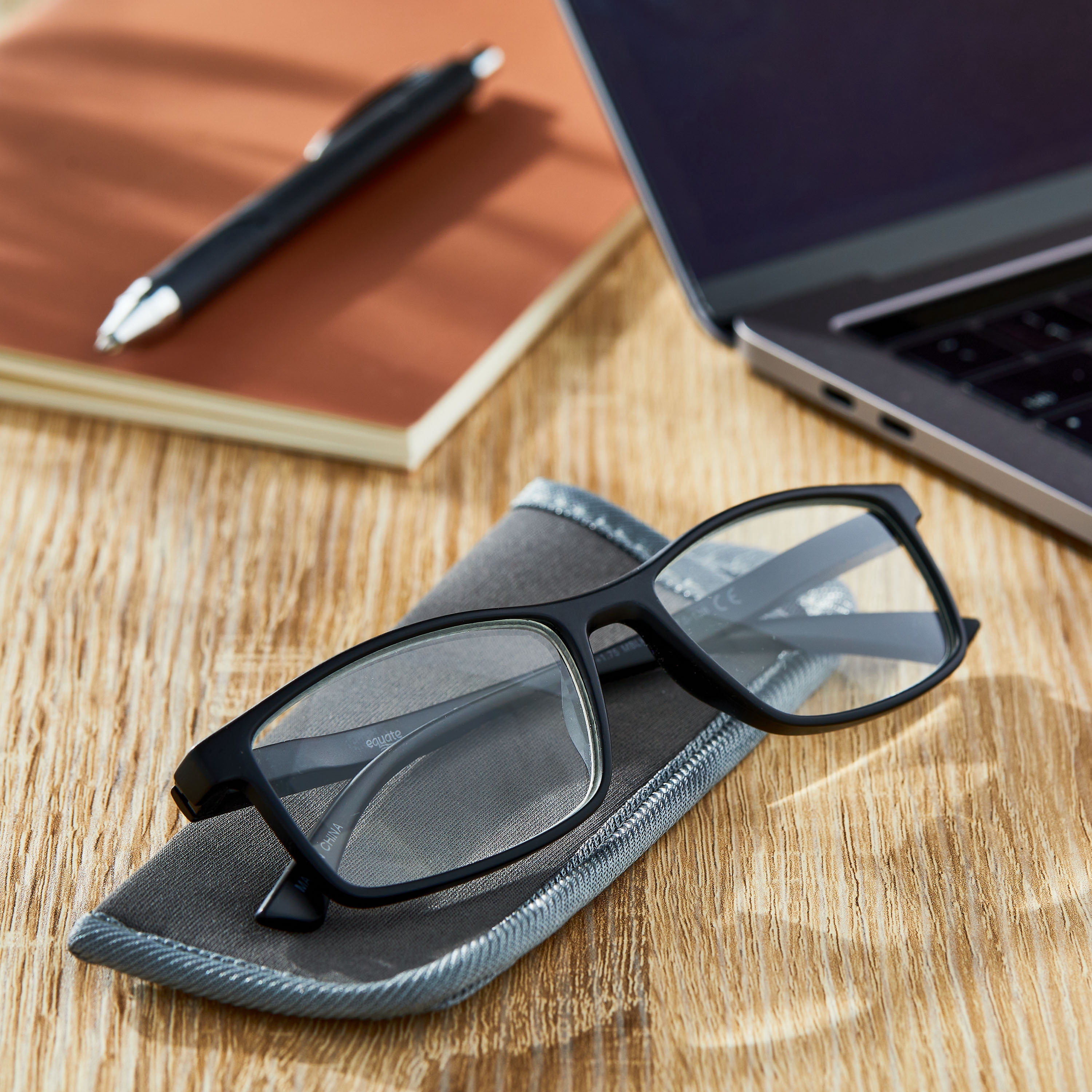 (2 pack) Equate Jackson Mens Rectangular Plastic Reading Glasses with Case, Matte Black, +1.75