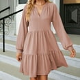 thumbnail image 2 of FAIWAD Women Long Sleeve Ruffle Tiered Dresses V Neck Loose A-Line Dresses Basic Party Cocktail Mini Dress, 2 of 8