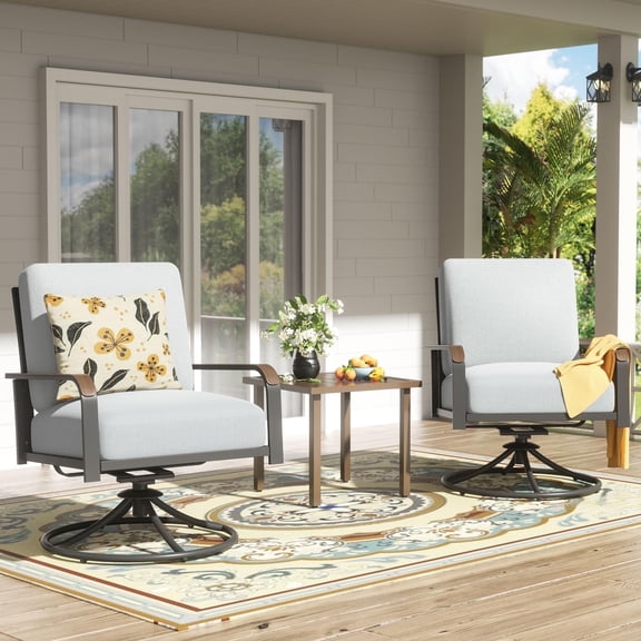 NATURAL EXPRESSIONS Outdoor Bistro Set, 3 Piece Swivel Glider Rocking Chairs Patio Conversation Furniture Set with 2 Rockers, 1 Metal Table and 6" Thick Cushions for Backyard, Porch, Balcony, 350lbs