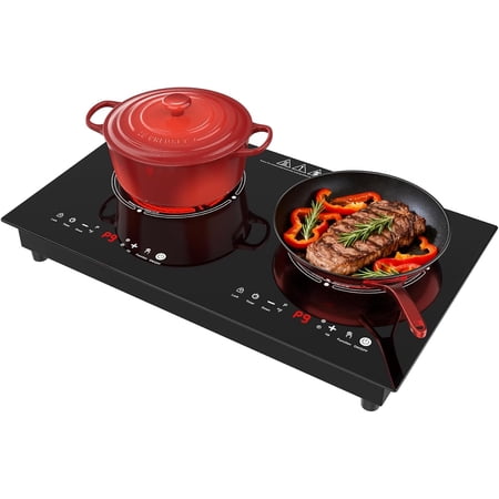 2 Burner Electric Cooktop 110V, 4000W Electric Ceramic Glass Stove Hot Plate for Cooking, 24 inch Portable Countertop & -in Burner, Lock, Timer, Control, for Dorm Office