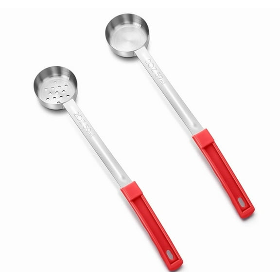 NOGIS 2 Pcs Portion Control Serving Spoons, 2 oz Portion Control Spoons, Measuring Serving Utensils for Restaurants, Food Measuring Utensils Portion Control Slotted and Unslotted Portion Scoops