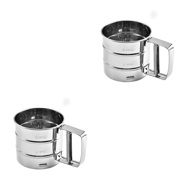 Yuarrent Flour Sieve Cup Mesh Shaking Strainer Bakeware Baking Handle with Tool Birthday Cake DIY Sifter for Household Plata 10.5x9.3 cm 2Conjunto