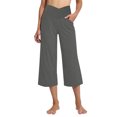 thumbnail image 2 of QATAINLAV Capris for Women Crossover High Waisted Wide Leg Yoga Pants Casual Stretch Summer Cropped Sweatpants with Pockets Dark Gray M Ofertas Relampago de Hoy, 2 of 7