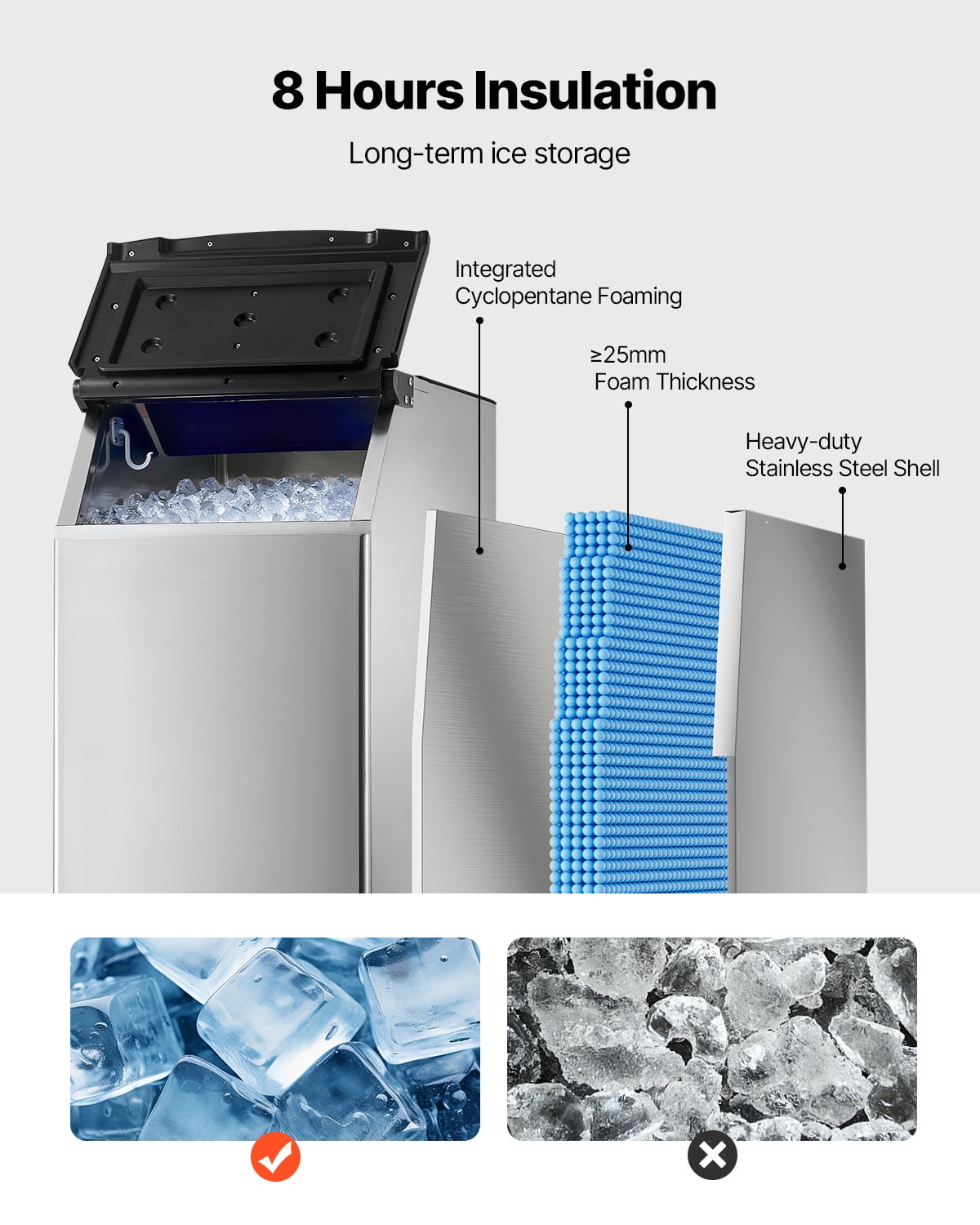 VEVOR Commercial Ice Maker Storage Bin, 300 LBS Capacity Ice-Bin, Stainless Steel Commercial Ice Storage Bin with Adjustable Anti-slip Rubber Feet, Suitable for Restaurant Hotel and Beverage Shops