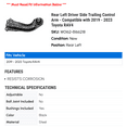 thumbnail image 2 of Rear Left Driver Side Trailing Control Arm - Compatible with 2019 - 2023 Toyota RAV4 2020 2021 2022, 2 of 2