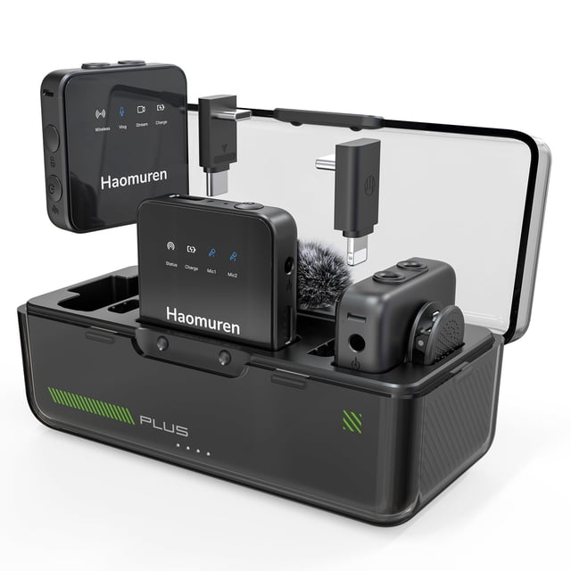 Micrófono Lavalier inalámbrico Haomuren, paquete de 2 para iPhone y Android