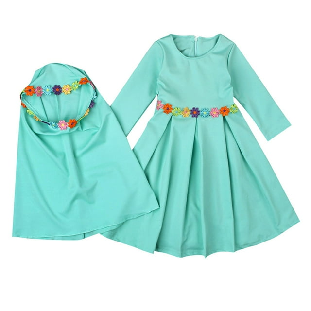 Landzoo One Robe à Manches Longues pour Fille Manches Longues Bébé avec Abaya Brodé Robe & Jupe Respirante Mignonne Décontractée