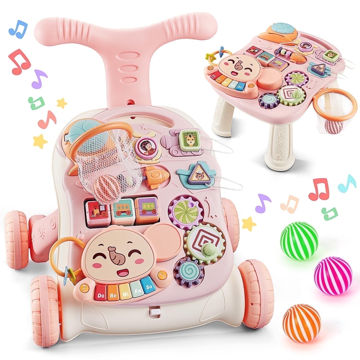 Eotvia Baby Walkers for Girls,3 in 1 Push Toys Pink Baby Walker Toy for Babies Learn to Walk 6-18Mos