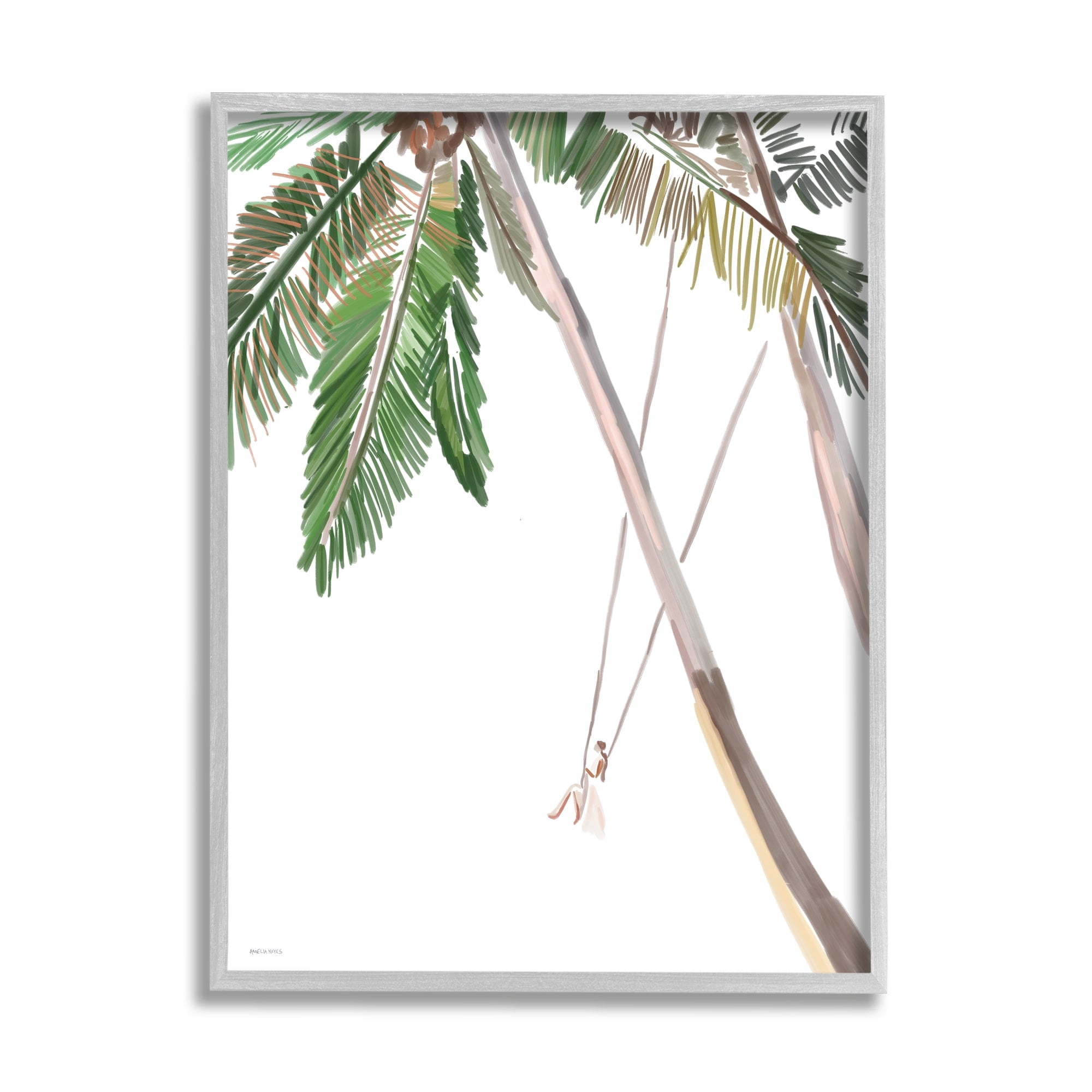 Stupell Industries Girl Swinging Tropical Palm Trees Casual Design Graphic Art Gray Framed Art Print Wall Art, Design by Amelia Noyes