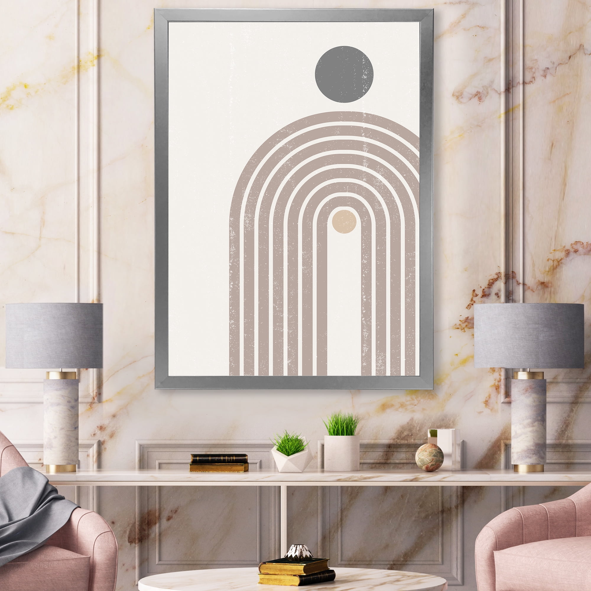 Designart 'Abstract Rainbow Moon and Sun In Earth Tones I' Modern Framed Art Print