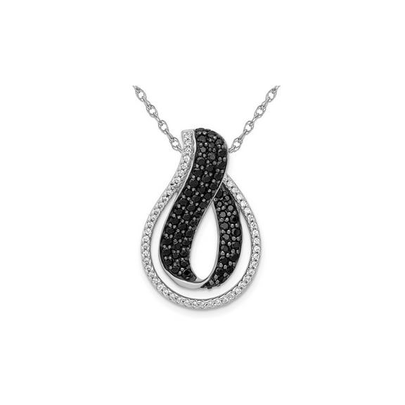1.00 Carat (Ctw) Black & White Diamond Drop Pendant Necklace in 14K White Gold  with Chain for Women