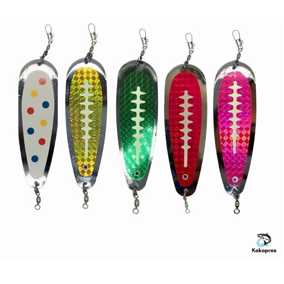 KOKOPROS- 5 Pack Multi Colors Kokanee Salmon Glow Teardrop Trolling Dodger, 5-1/2 Length, Chrome