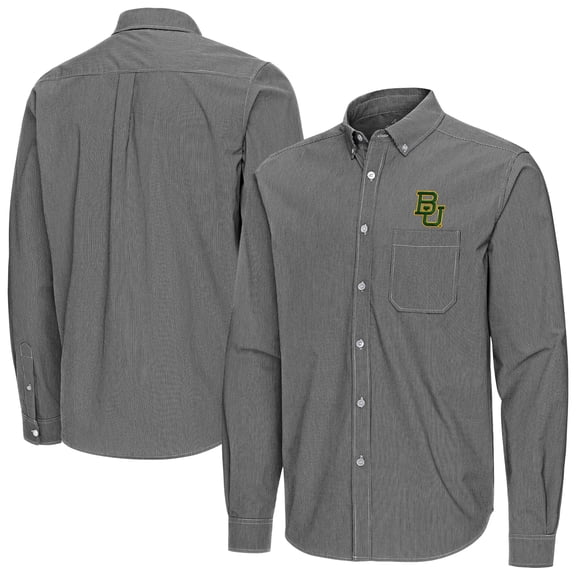 Men's Antigua Black Baylor Bears Porter Woven Tri-Blend Long Sleeve Button-Down Shirt