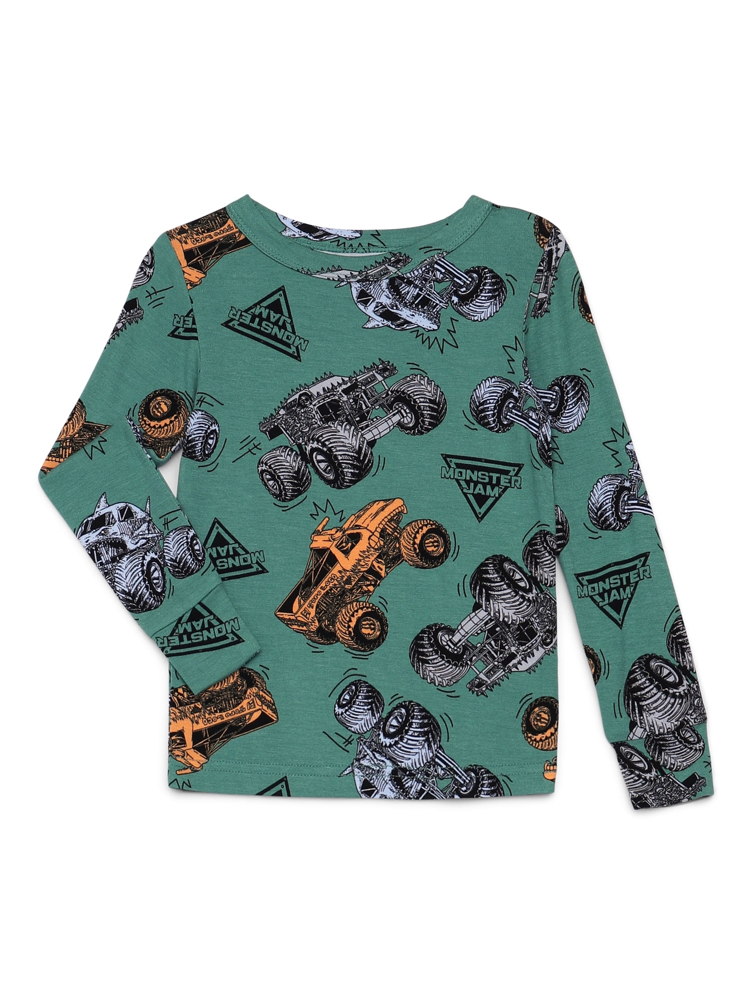 Monster Jam Toddler Unisex Long Sleeve Top and Pants, 2-Piece Pajama Set, Size 12M-5T