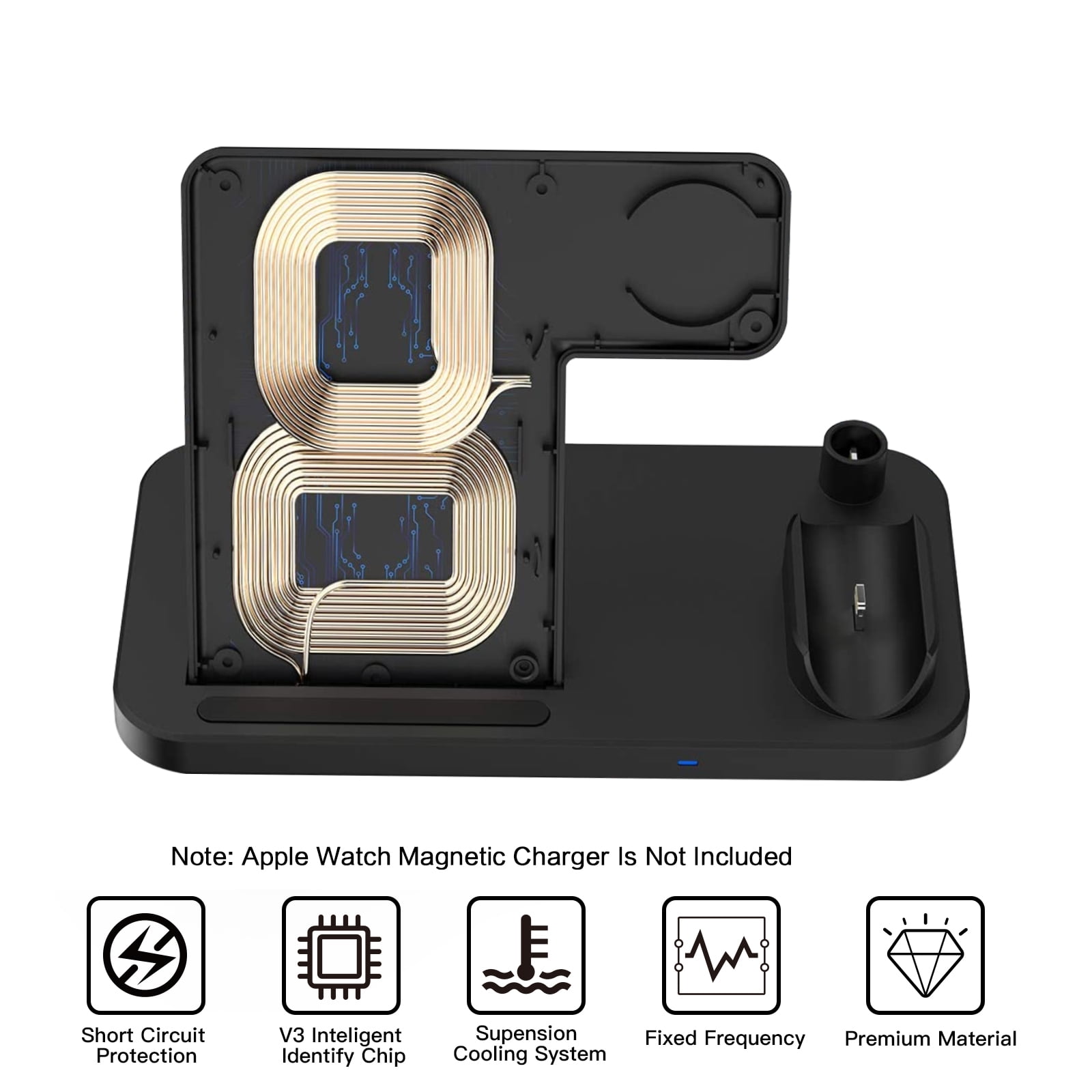 Wireless Charging Station for Apple Products, 4 in 1 Apple Watch Charger with Qi-Certified 15W Charging Dock for Multiple Devices, iPhone Charging Station Compatible with Apple Watch& Airpod & Pencil