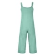 thumbnail image 6 of Womens Square Neck Cotton Linen Overalls Bib Front Wide Adjustable Buckle Shoulder Straps Sleeveless Jumpsuit Loose Fit Wide Leg Summer Casual Loungewear, #03 Light Green, XXL, 6 of 6