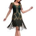 thumbnail image 6 of YTCAMLO Plus Size Glitter Womens Flapper Dress Retro 1920s Slim Fit Sheer Short Sleeve Sequin Dress U Neck Fringed Cocktail Dress, 6 of 7