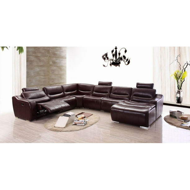 Modern Dark Brown Genuine Italian, Genuine Leather Sectionals With Recliners