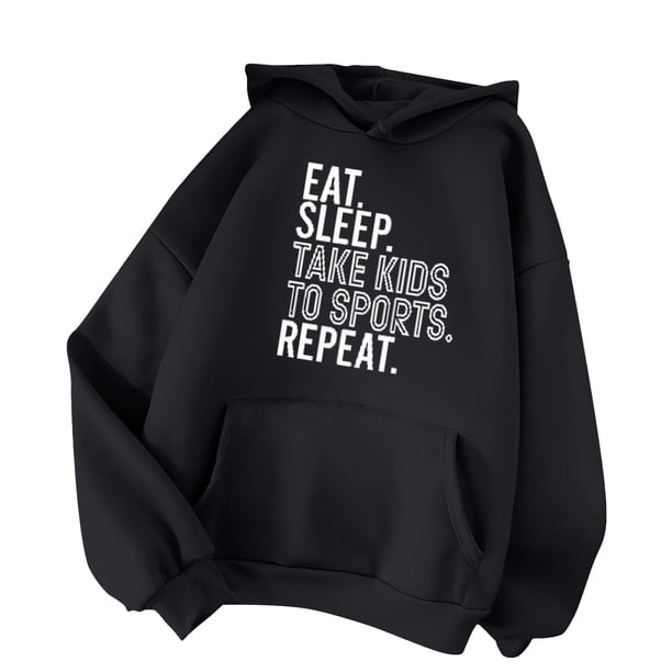 Gibobby Sudadera Mujer Moda Sudadera con capucha informal y cómoda para mujer, cuello redondo, manga larga, bolsillo y estampado de letras, otoño e invierno (Negro, XXXL)