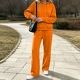 thumbnail image 5 of Domzest Womens Zip Up Hoodies Sweatsuits Long Sleeve Full-zip Hooded Sweatshirt & Wide Leg Sweatpants Fall Winter Athletic Tracksuits Orange M, 5 of 6