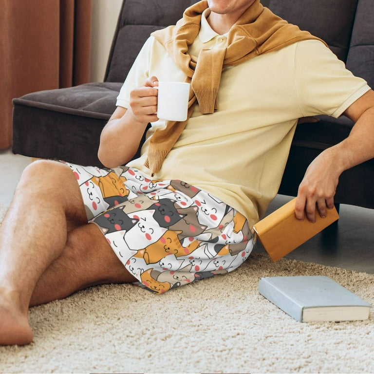 Mens Pajama Shorts Bottoms with Pocket Cute Cats Soft Pj Pants Sleep Shorts Lounge Pajama Pants for Men Sleepwear Walmart