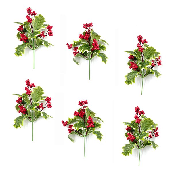 BOHK 6 Pack Artificial Holly Berries Christmas Red Berry Stems Rich