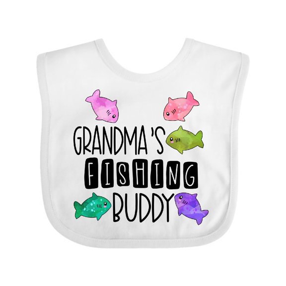 Inktastic Grandma's Fishing Buddy with Colorful Fish Boys or Girls Baby Bib