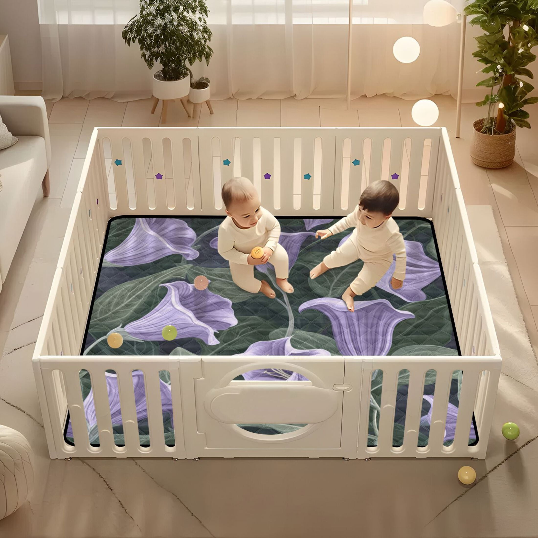 WOBOGO Purple Datura Stramonium Baby Playmats Extra Large Waterproof Rollable Activity Pads for Toddlers 50×50inch