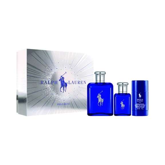 Polo Blue by Ralph Lauren for Men 3 pc set: 4.2 oz EDT Spray   1.36 oz EDT Spray   2.6 oz Alcohol-Free Deodorant Stick