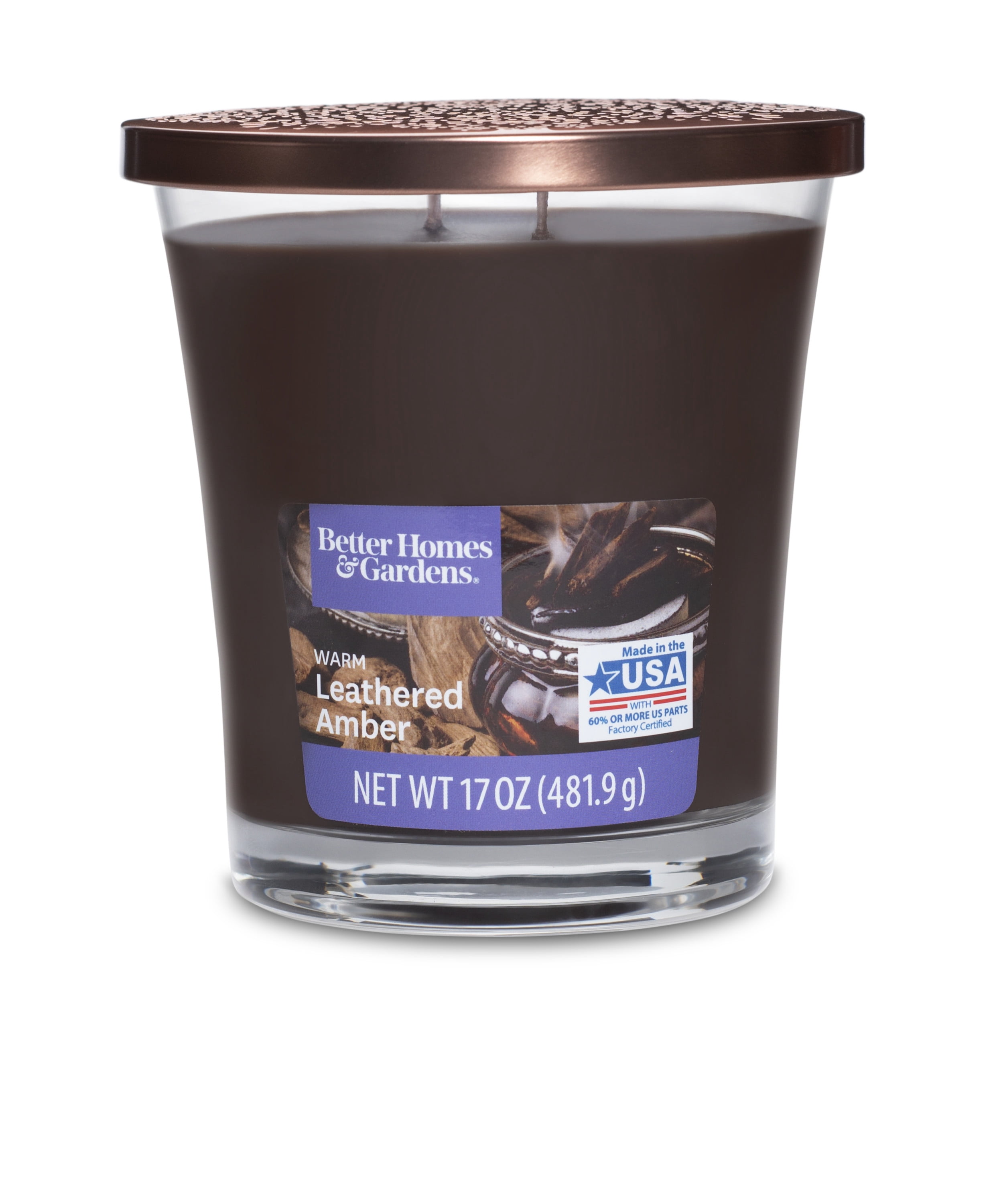 Better Homes & Gardens 17oz Warm Leathered Amber & Oud Scented 2-wick Jar Candle