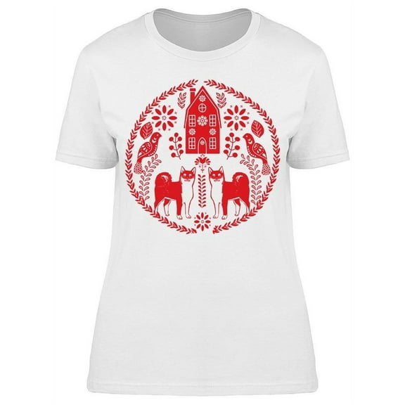 Scandinavian Folk Art Shiba Inu T-Shirt Women -Image by Shutterstock, Female Small
