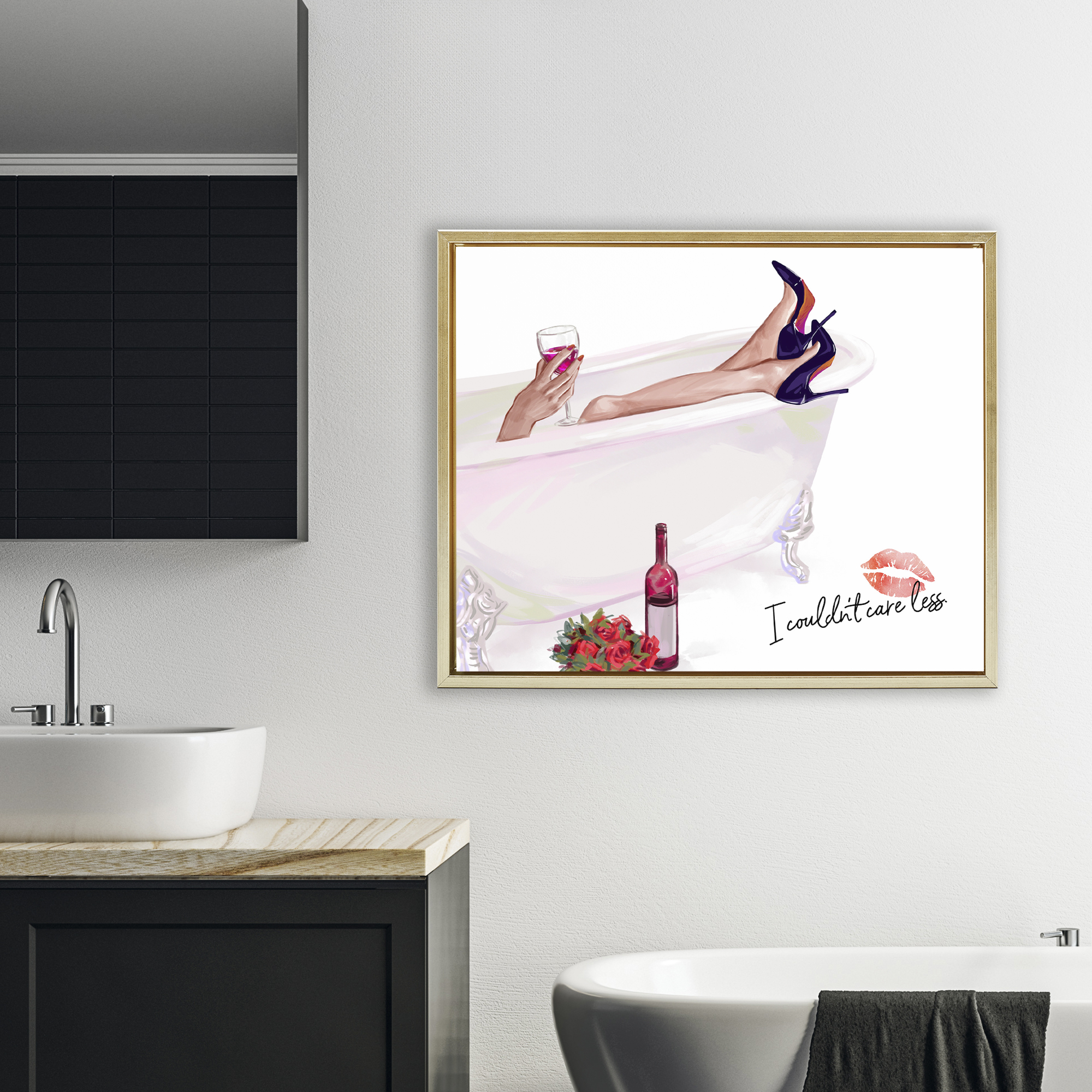 Couldn't Care Less Tub Gold Framed Floater Canvas Wall Art, design by Ziwei Li