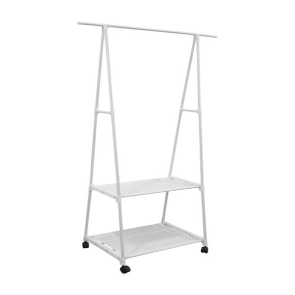 DOLITY Clothing Rack Clothes Hanger Stand on Wheels Rolling Storage Hanging Sturdy Organizer Hallway Space Saving Metal Garment Rack White