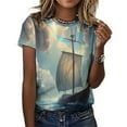 thumbnail image 3 of Sailboat T-Shirt O Neck Oversize T-Shirts Short Sleeve Classic Tees Women Summer Graphic Tops, 3 of 5