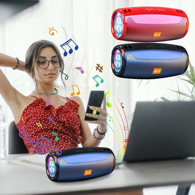 Altavoz Bluetooth con luces de colores - batería de 1200mAh, reproducción de 10 horas, Bluetooth 5.0, sonido HIFI de 360°, tarjeta USB/TF/entrada AUX
